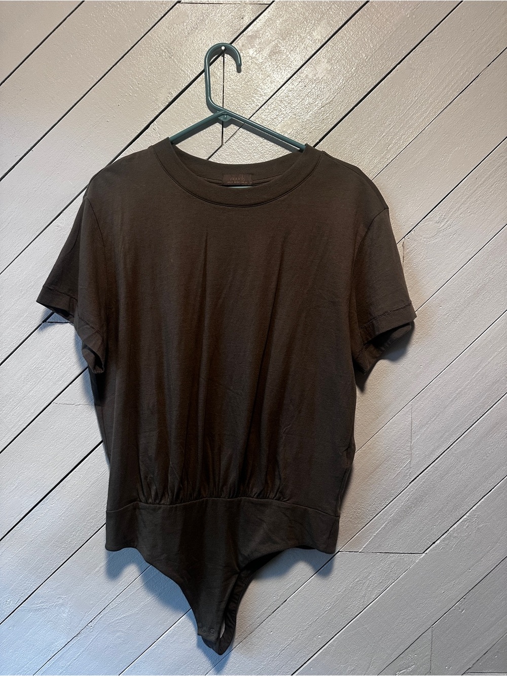 nuuds women’s Short-Sleeve Crewneck Bodysuit - Dark Brown